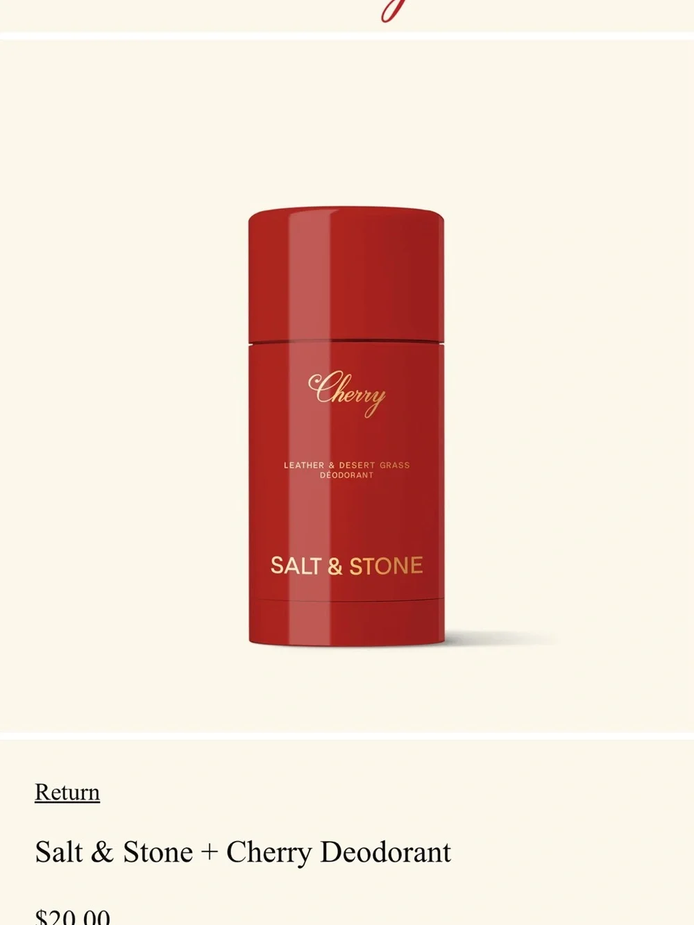 Salt & Stone Cherry Deodorant Stick — Red